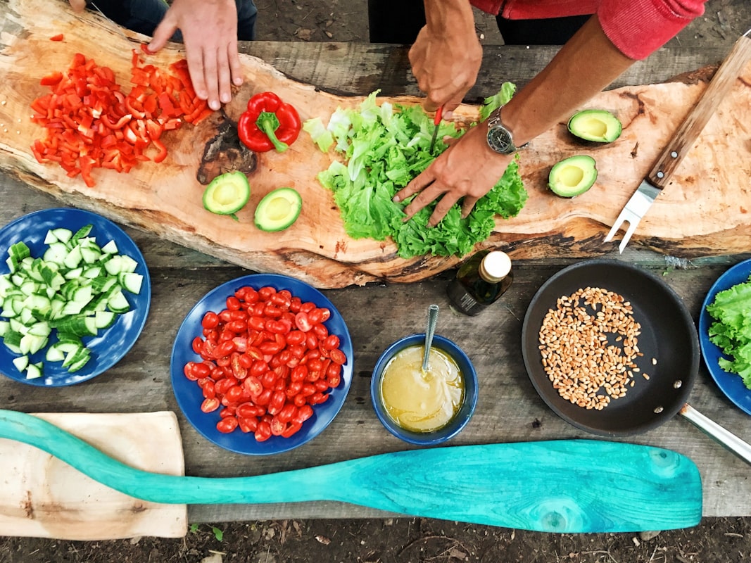 Student preparing healthy meal at home